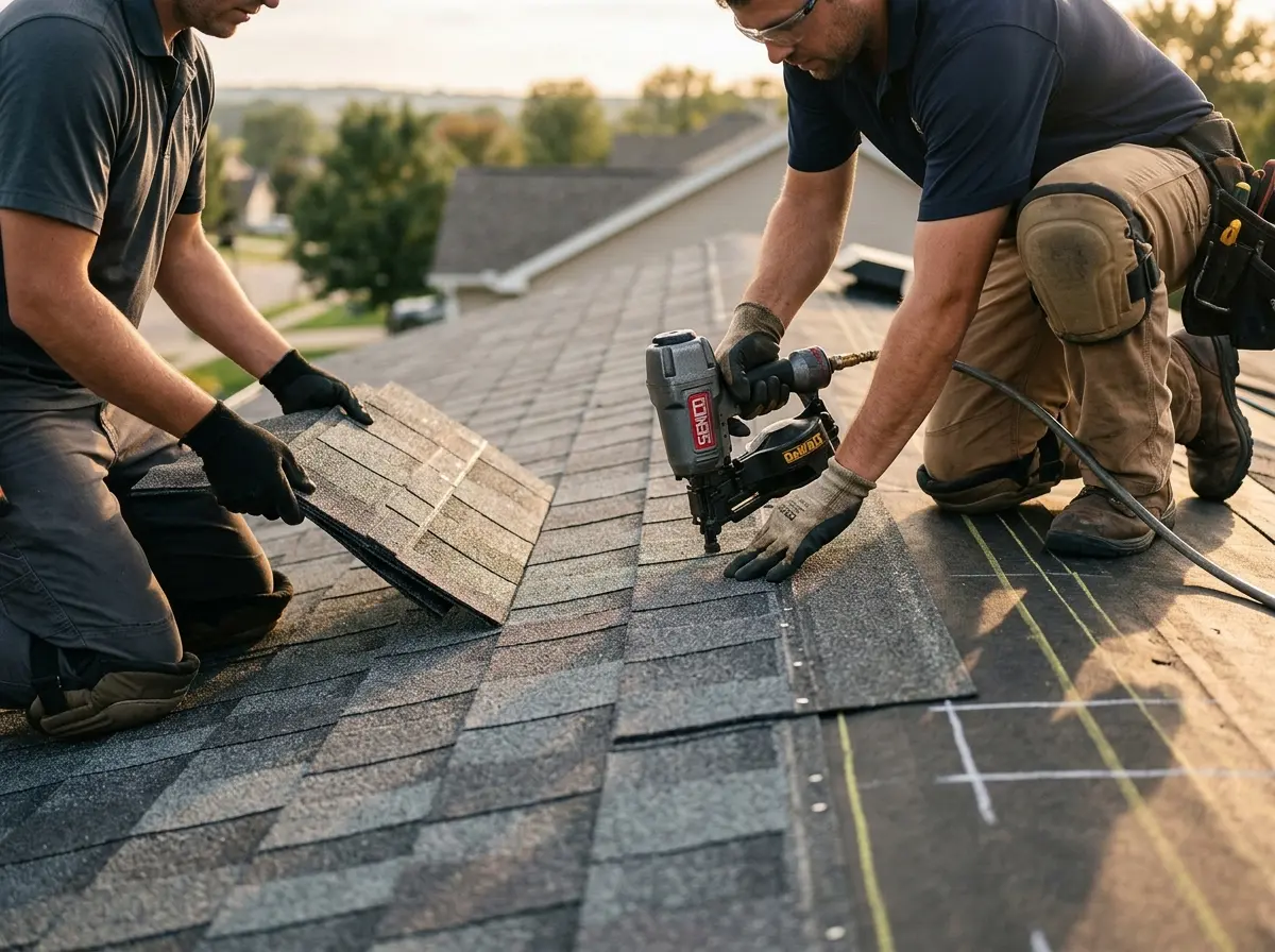 Professional roofer working on a residential roof in Arnold